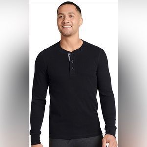 Jockey Men's Thermals Long Sleeve Waffle Henley Black Size Small